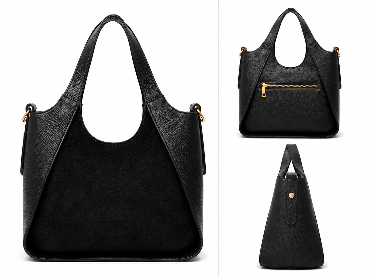 Damen-Lederhandtasche L954 – Schwarz, Made in Italy