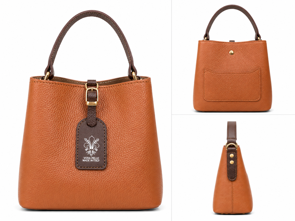 Damen-Lederhandtasche – Orange, Made in Italy